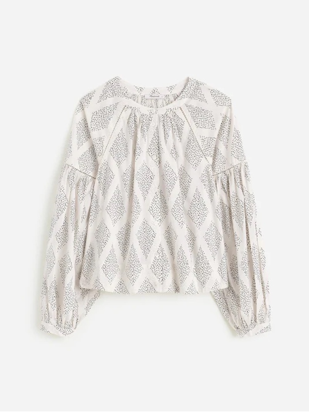 Madewell- Button Down Balloon Sleeve Top Black Dot Print